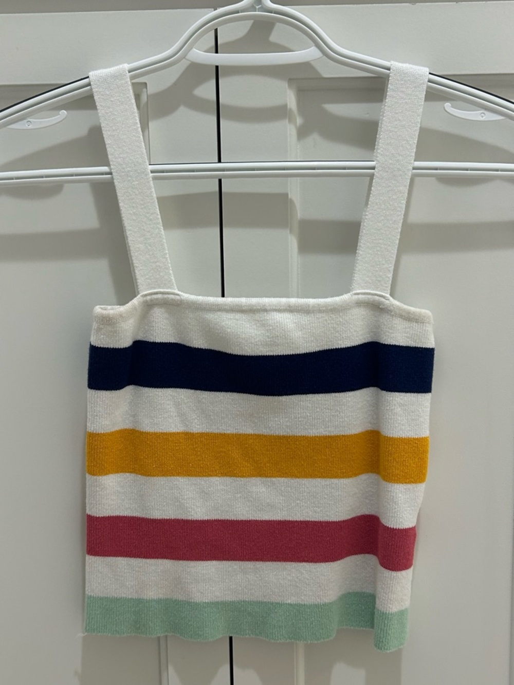 Forever 21 White Knit Tank with Multicolor Stripes